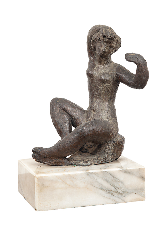 BRUNO GIORGI - `Mulher com as mãos na cabeça` - Escultura em bronze - Assinada. - 28 x 19 cm