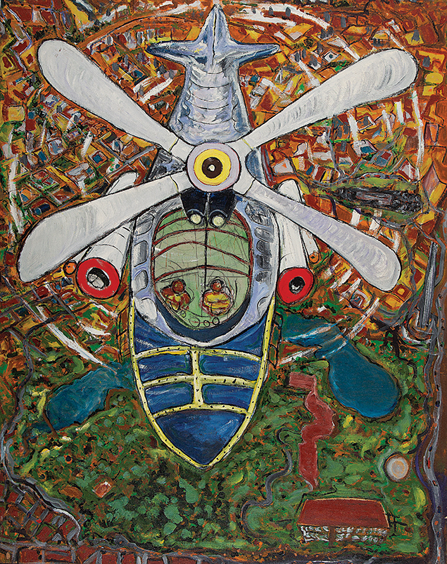 LUIZ HERMANO - `Helicóptero` - Óleo sobre tela - Ass. inf. dir. - 177 x 140 cm