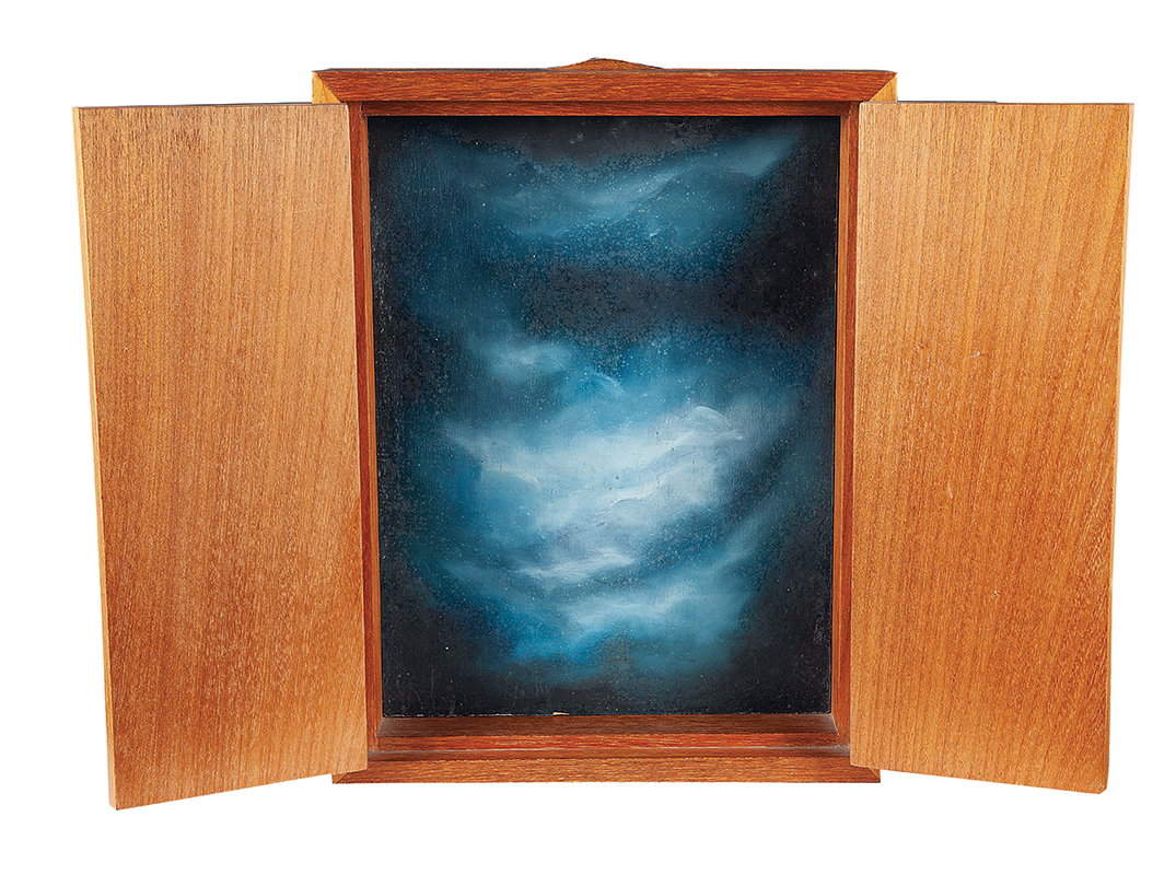 SANDRA CINTO - `Diurno e Noturno` - Óleo sobre madeira montada em caixa - 1996 - Assinada. - 42 x 33 x 12 cm