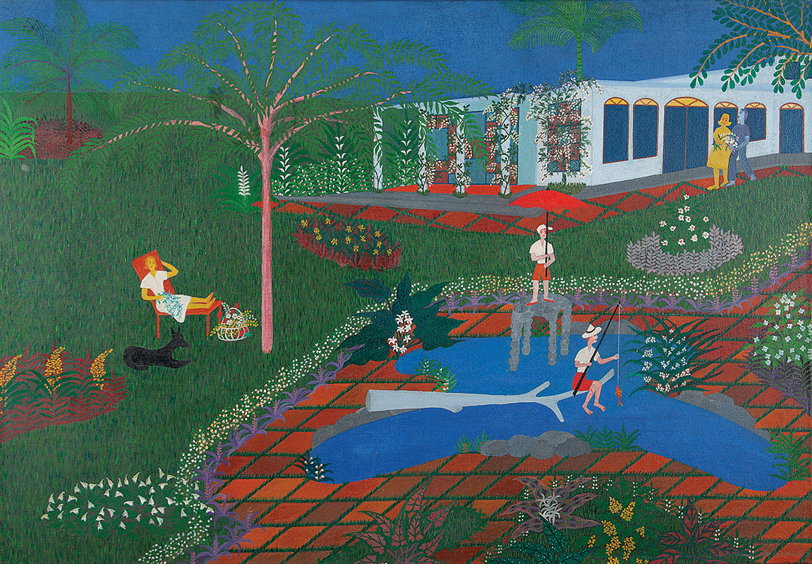 ELISA MARTINS DA SILVEIRA - `Casa de campo com figuras` - Óleo sobre tela - Ass.1961 no verso. - 77 x 110 cm