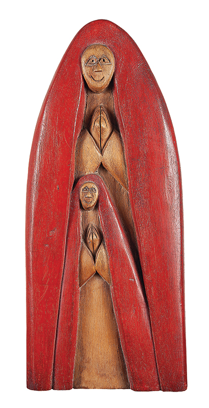 BENEDITO JOSÉ DOS SANTOS - `Santas` - Escultura em madeira pintada - Assinada. - 44,5 cm