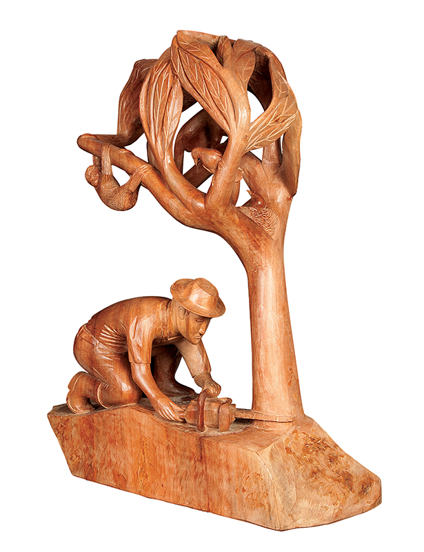 ANTÔNIO JULIÃO - `Lenhador` - Escultura em madeira - Assinada. - 87 x 117 x 29 cm