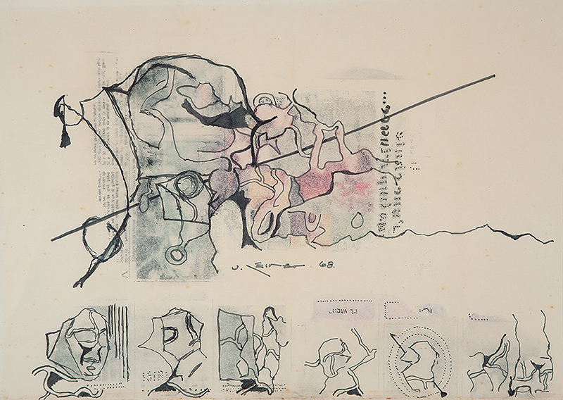 NELSON LEIRNER - `Sem título` - Nanquim e giz de cera sobre papel - Ass. dat. 1968 no centro. - 39 x 51cm