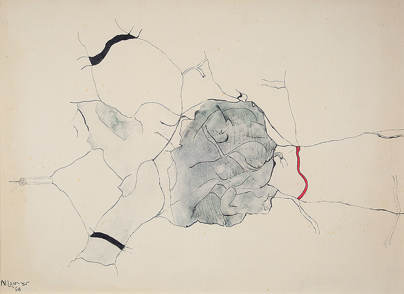 NELSON LEIRNER - `Sem título`- Nanquim e giz de cera sobre papel - Ass. dat. 1968 inf. esq. - 50,5 x 69,5cm