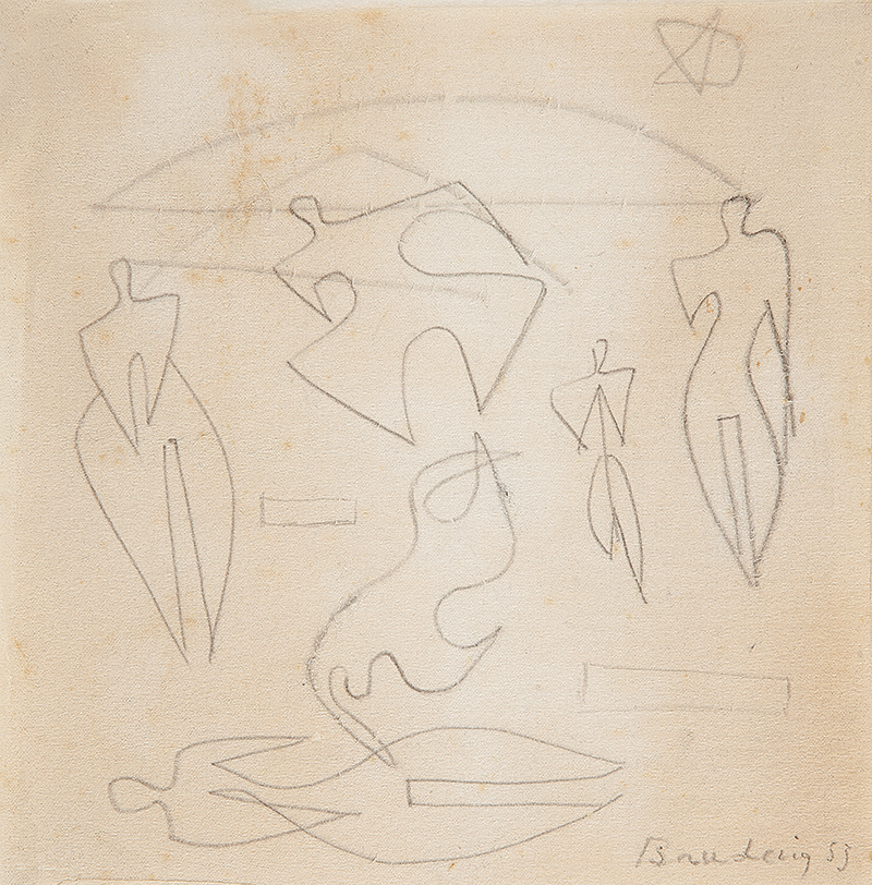 ANTÔNIO BANDEIRA - `Figuras` - Desenho a lápis sobre papel - Ass. dat. 1953 inf. dir. - 17 x 17cm