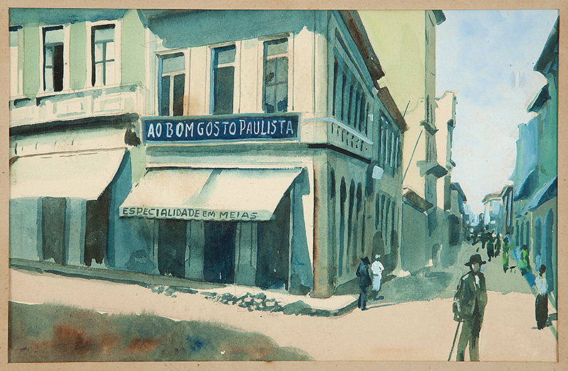 BENEDITO JOSÉ TOBIAS - `Rua Libero Badaró 1897` - Aquarela - Ass.inf.esq,tit. no verso. - 18 x 28 cm