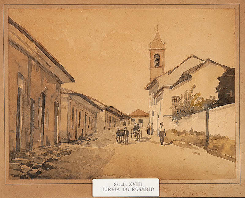 BENEDITO JOSÉ TOBIAS - `Igreja do Rosário` - Aquarela - Sem Assinatura -Séc. XVIII. - 23 x 28 cm