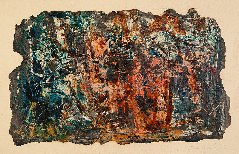 TOMOSHIGE KUSUNO - `Sem título`- Óleo sobre papel - Ass.dat.1963 inf. dir. - 34 x 52 cm