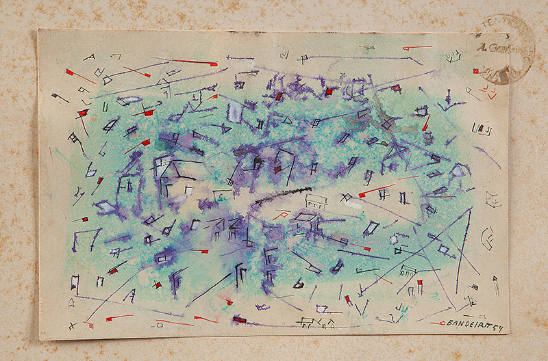 ANTÔNIO BANDEIRA - `Sem título` - Nanquim e aquarela sobre papel - Ass.dat.1954 inf. dir. - 15 x 23 cm - Com carimbo de autenticidade do MAM.
