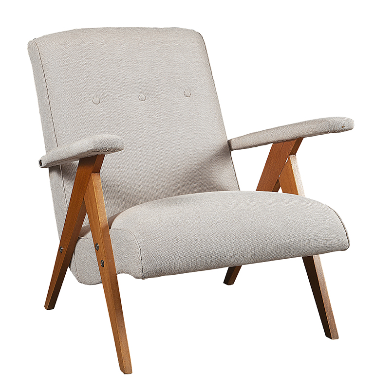JOSÉ ZANINE CALDAS - Fábrica de Móveis Z - Cadeira de braços, estrutura de pau marfim, assento e encosto estofado- Brasil c. 1950. - 70 x 68 x 74 cm