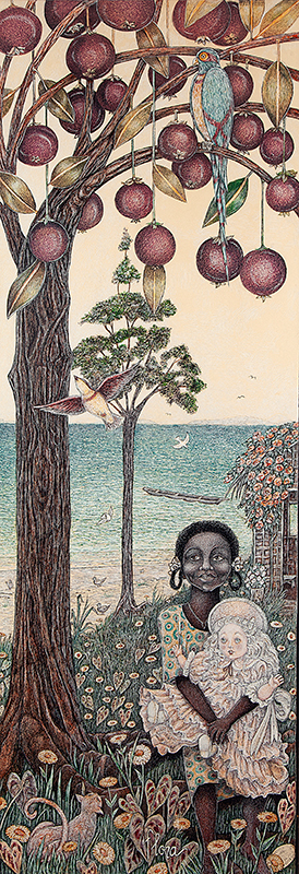 ROBERTO FRANCO - `Flora` - Desenho a lápis de cor - Ass.dat.1978 inf. dir., tit. loc. `Salvador` centro inf. - 102 x 38 cm
