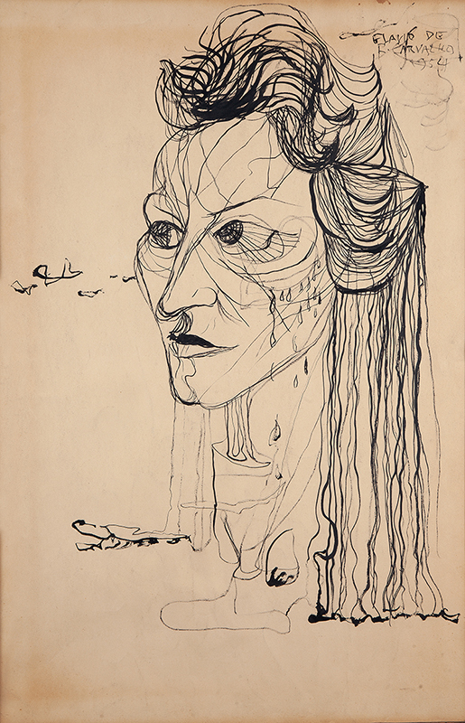 FLÁVIO DE CARVALHO - `Mulher` - Nanquim sobre papel - Ass.dat.1954 sup. dir. - 68 x 45 cm -