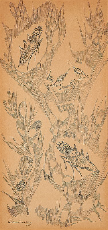 WILMA MARTINS - `Sem título` - Nanquim sobre papel - Ass.dat.1960 inf. esq. - 33 x 16 cm -