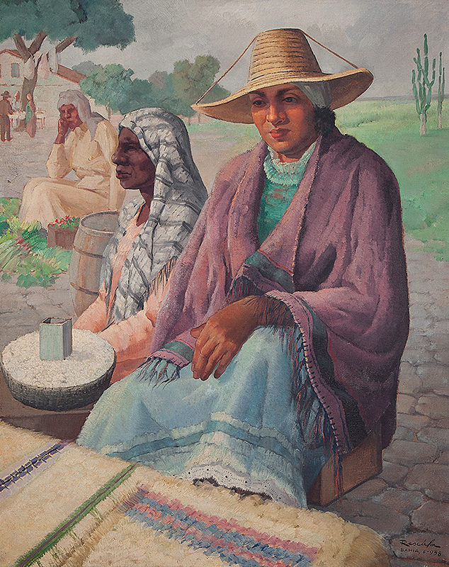 JOÃO JOSÉ RESCALA - `Vendedora` - Óleo sobre tela - Ass.dat.6-1938 e loc. `Bahia`. inf. dir. - 100 x 81 cm -