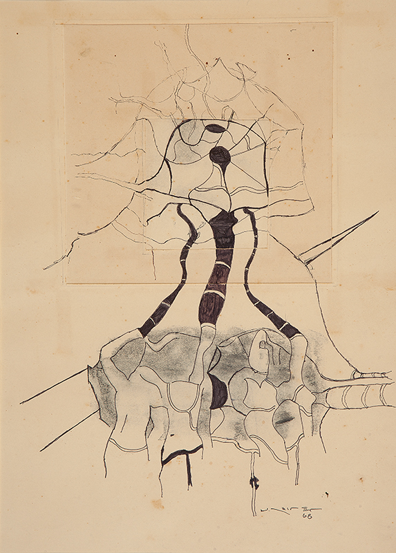 NELSON LEIRNER - `Sem título` - Nanquim e giz de cera sobre papel - Ass. dat. 1968 inf.dir. - 55 x 41,5 cm -