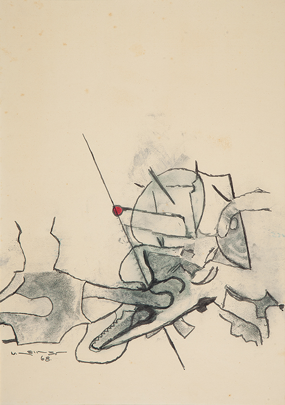 NELSON LEIRNER - `Sem título` - Nanquim e guache sobre papel - Ass. dat. 1968 inf.esq. - 50 x 35 cm -