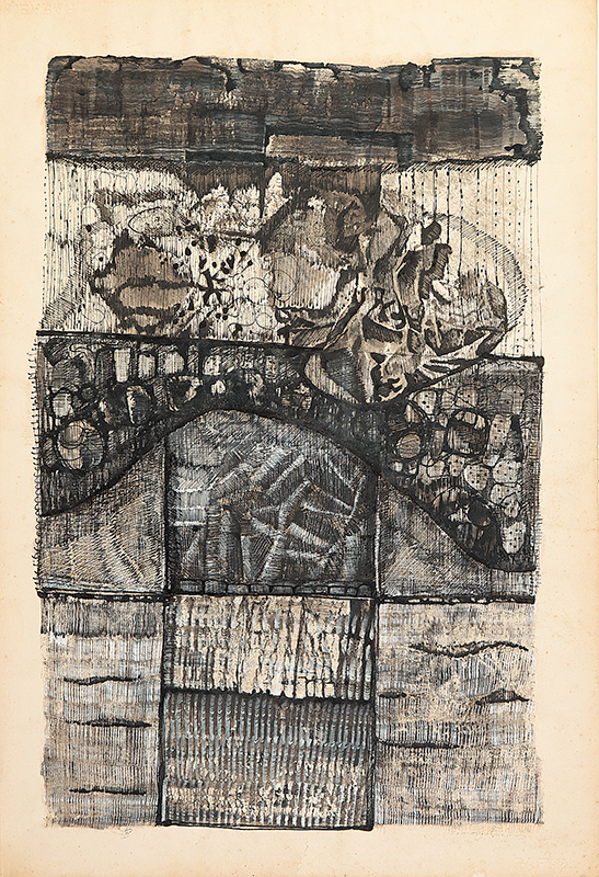 TOMOSHIGUE KUSUNO - `Sem título` - Óleo e nanquim sobre papel - Ass.dat.1963 inf. dir. - 96 x 66 cm -