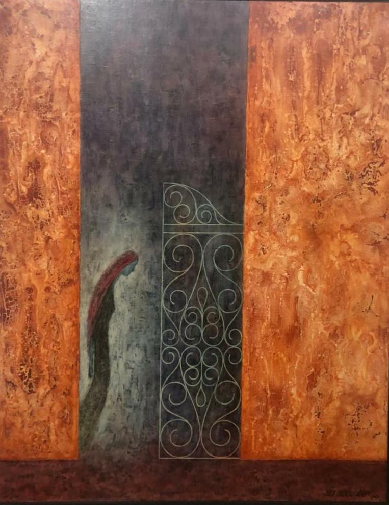 LULA CARDOSO AYRES - `Mulher no portão` - Óleo sobre tela - Ass.dat.1969 inf. dir., ass. loc. `Recife` dat.,no verso. - 92 x 73,5 cm -