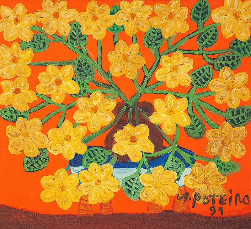 ANTÔNIO POTEIRO - `Vaso de flores` - Óleo sobre tela - Ass.dat.1991 inf. dir. - 45 x 51,5 cm -