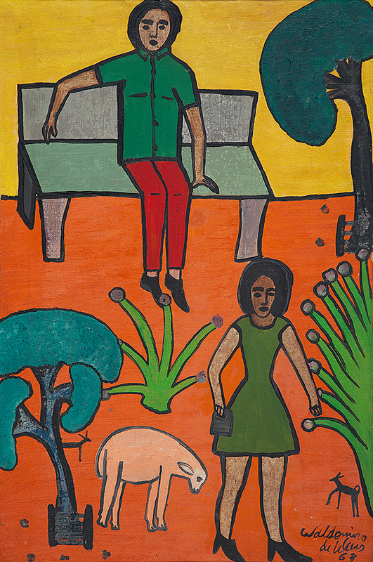 WALDOMIRO DE DEUS - `Paisagem com figuras`- Óleo sobre tela - Ass.dat.1968 inf. dir. - 60 x 40 cm -
