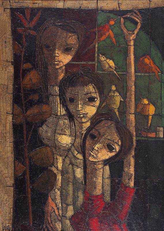 INOS CORADIN - `Família`- Óleo sobre tela - Ass. inf. esq.- 120 x 85 cm.