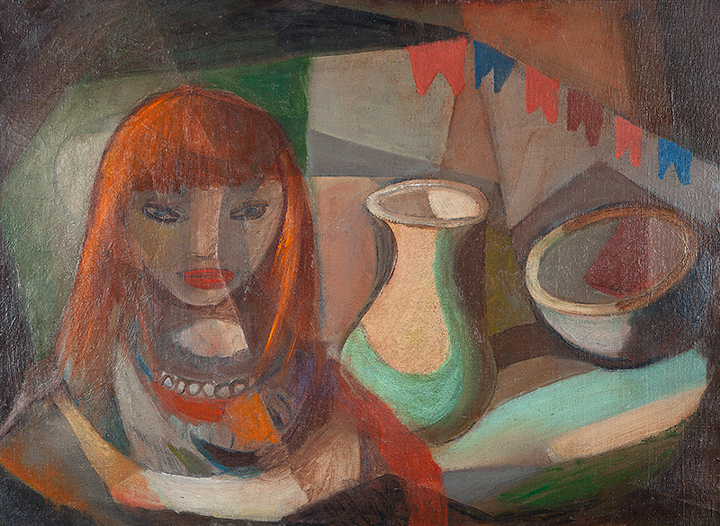 NOEMIA MOURÃO - `Mulher` - Óleo sobre tela - Ass.dat.1952 resquício de etiqueta no verso -54 x 53 cm.
