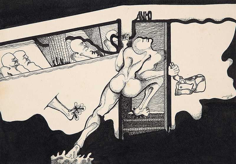 IVALD GRANATO - `Figuras`- Nanquim sobre cartão -Ass.dat.1969 centro inf. dir - 19,5 x 28 cm.