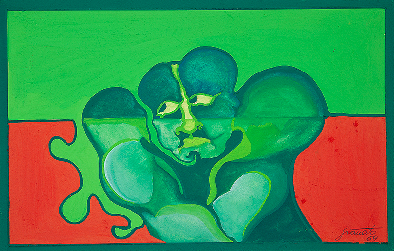 IVALD GRANATO - `Figura` - Guache sobre cartão - Ass.dat.1969 inf. dir. - 12,5 x 20 cm.