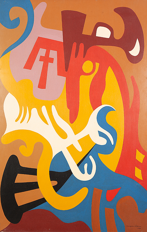 JANDYRA WATERS - `Sem título` - Óleo sobre eucatex - Ass.dat.1967 inf. dir - 120 x 80 cm.
