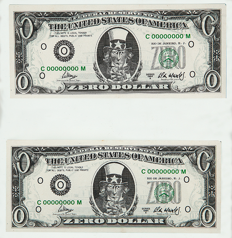 CILDO MEIRELES - `Zero Dollar` - Litografia sobre papel - Assinada - 7 x 16 cm. cada