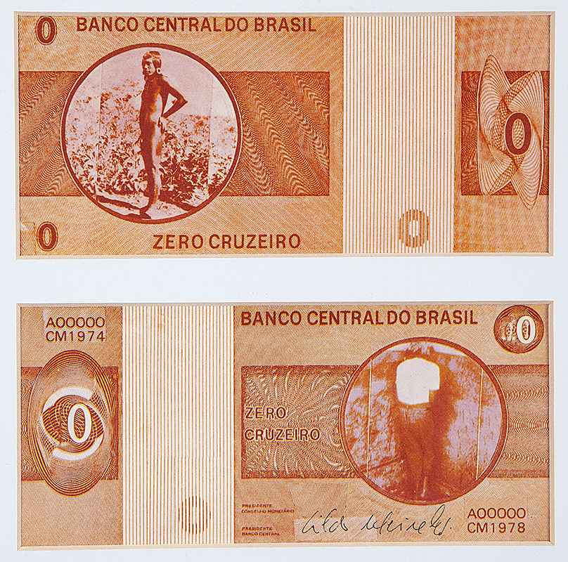 CILDO MEIRELES - `Zero Cruzeiro` - Impressão sobre papel moeda - Assinada - 1978 - 7 x 15 cm. cada