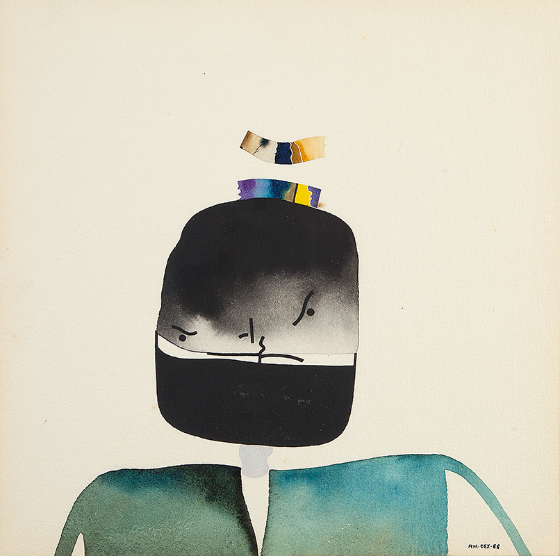 ROBERTO MAGALHÃES - `Homem zangado`- Aquarela e nanquim sobre papel - Ass.dat.1966 inf. dir. - 27,5 x 27,5 cm.