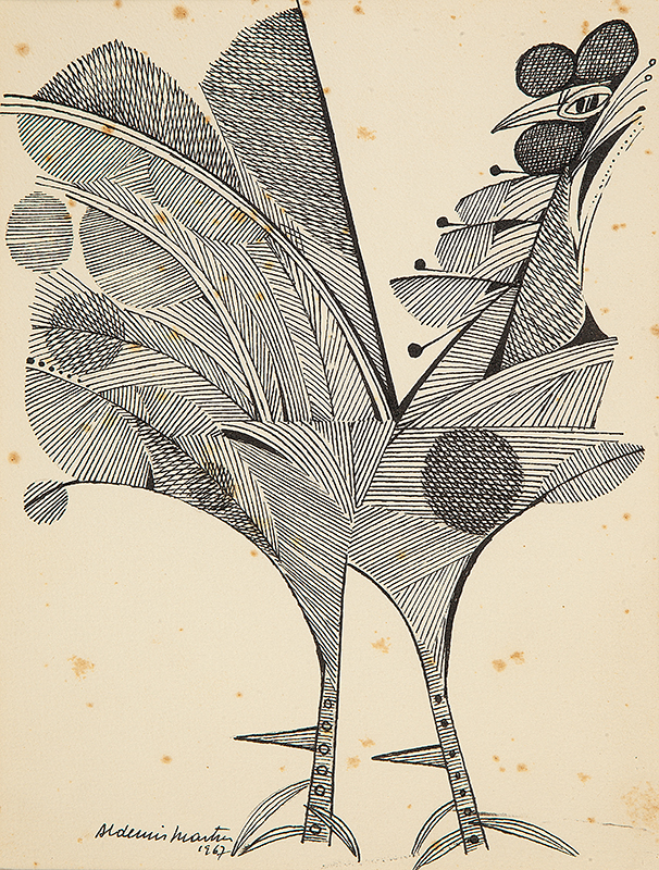 ALDEMIR MARTINS - `Galo`- Nanquim sobre papel -Ass.dat.1967 inf. esq. - 25 x 19 cm.