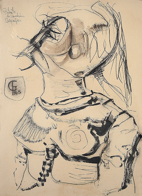GUILHERME DE FARIAS - `Retrato do cavalheiro Arpagão` - Aquarela, Guache e lápis sobre papel -Ass.dat.1965 lat. esq., tit. sup. esq. - 62 x 45 cm.