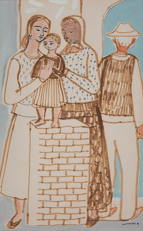 FÚLVIO PENNACCHI - `Família`- Técnica mista sobre papel - Ass.dat.1977 inf. dir - 29 x 18,5 cm.