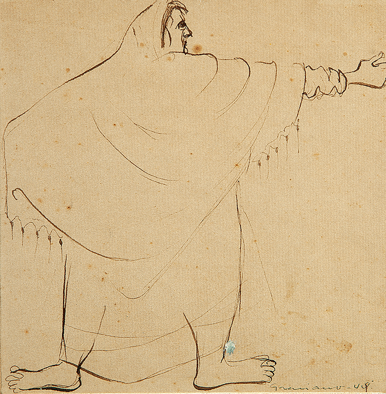CLÓVIS GRACIANO - `Cigana` - Desenho sobre papel. - Ass.dat.1949 inf. dir. -19 x 19 cm