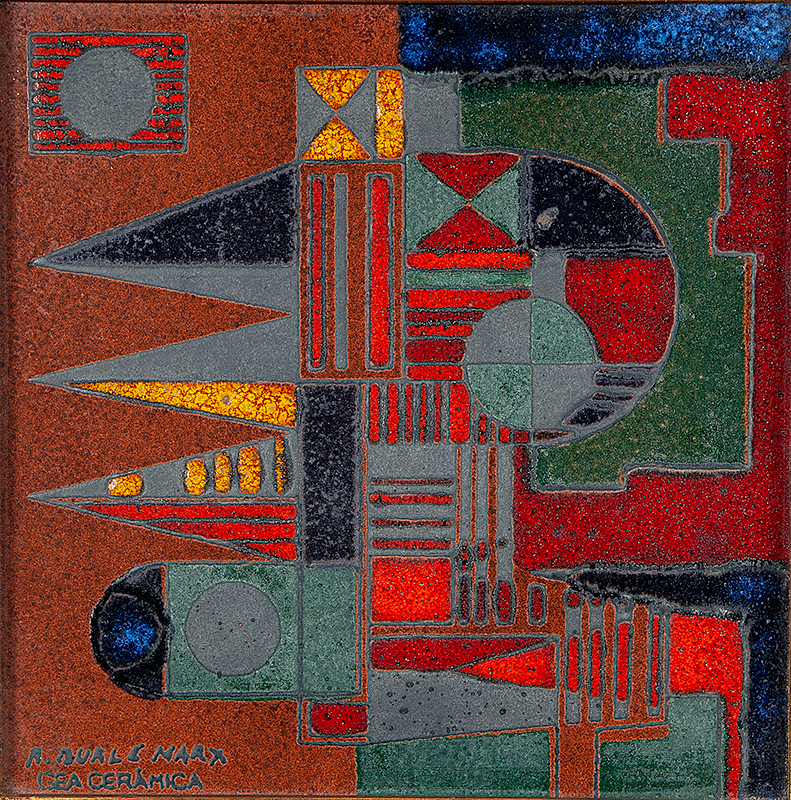 ROBERTO BURLE MARX - `Composição` - Pintura sobre cerâmica GEA - Ass. inf. esq. 30 x 30 cm
