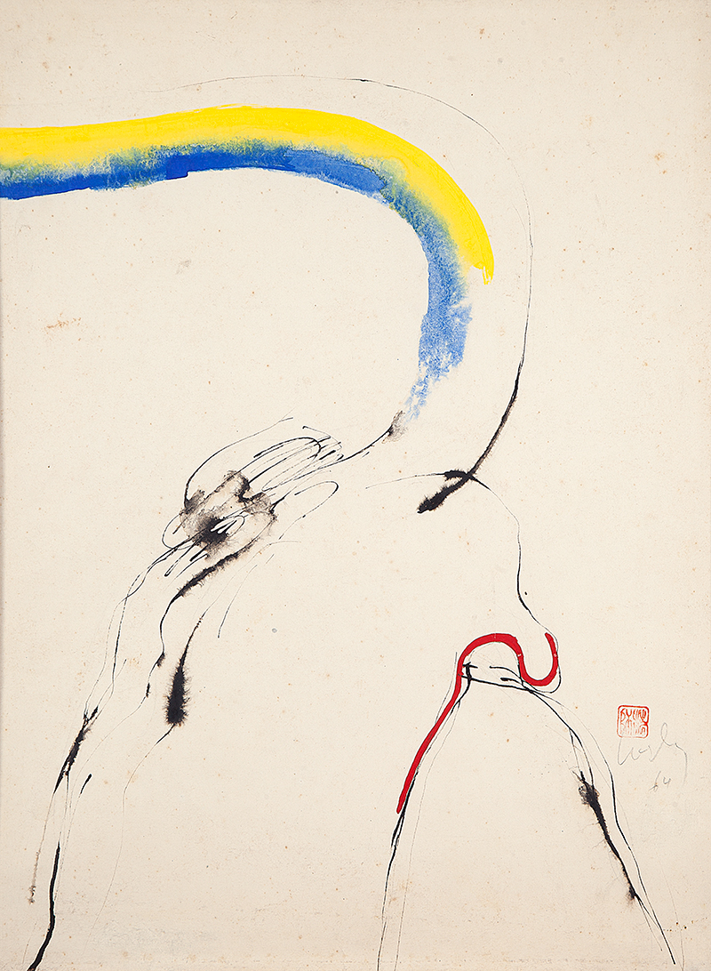 WESLEY DUKE LEE - `Sem título` - Nanquim e aquarela sobre papel. Ass.dat.1964 lat.dir. 50 x 37 cm