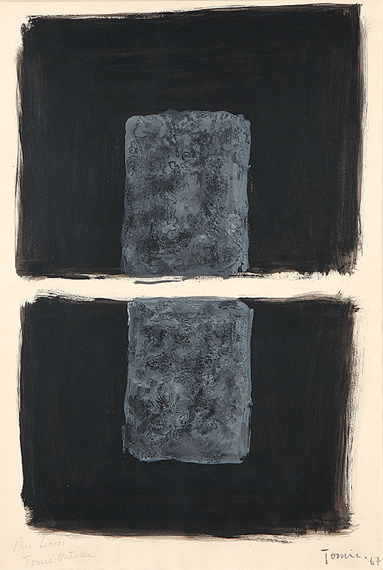 TOMIE OHTAKE - `Sem título` - Guache e nanquim sobre papel - Ass.dat.1967 inf. dir,com dedicatória para Leonor inf. esq. 46 x 31 cm - Registrado no Projeto Tomie Ohtake.
