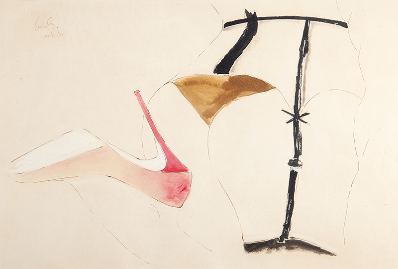 WESLEY DUKE LEE - `Sem título` - Nanquim, lápis e aquarela sobre papel. Ass.dat.27/6/1964 sup. esq. 30 x 45 cm