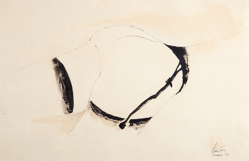 WESLEY DUKE LEE - `Sem título` - Nanquim, lápis e aquarela sobre papel. Ass.dat.1964 inf.dir. 30 x 45 cm