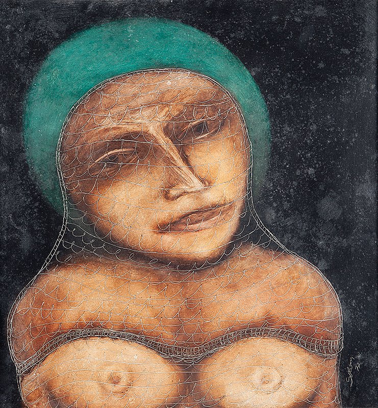 SIRON FRANCO - `Mulher seminua` - Óleo sobre madeira - Ass.dat 1977 inf.dir., ass.dat. no verso. 48 x 45 cm