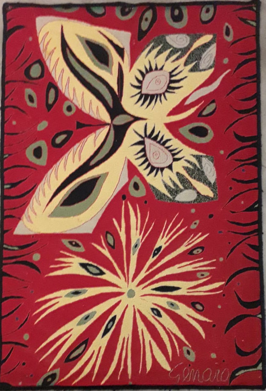 GENARO DE CARVALHO - `Flor e borboleta` - Tapeçaria - Ass. inf. dir. 128 x 88 cm