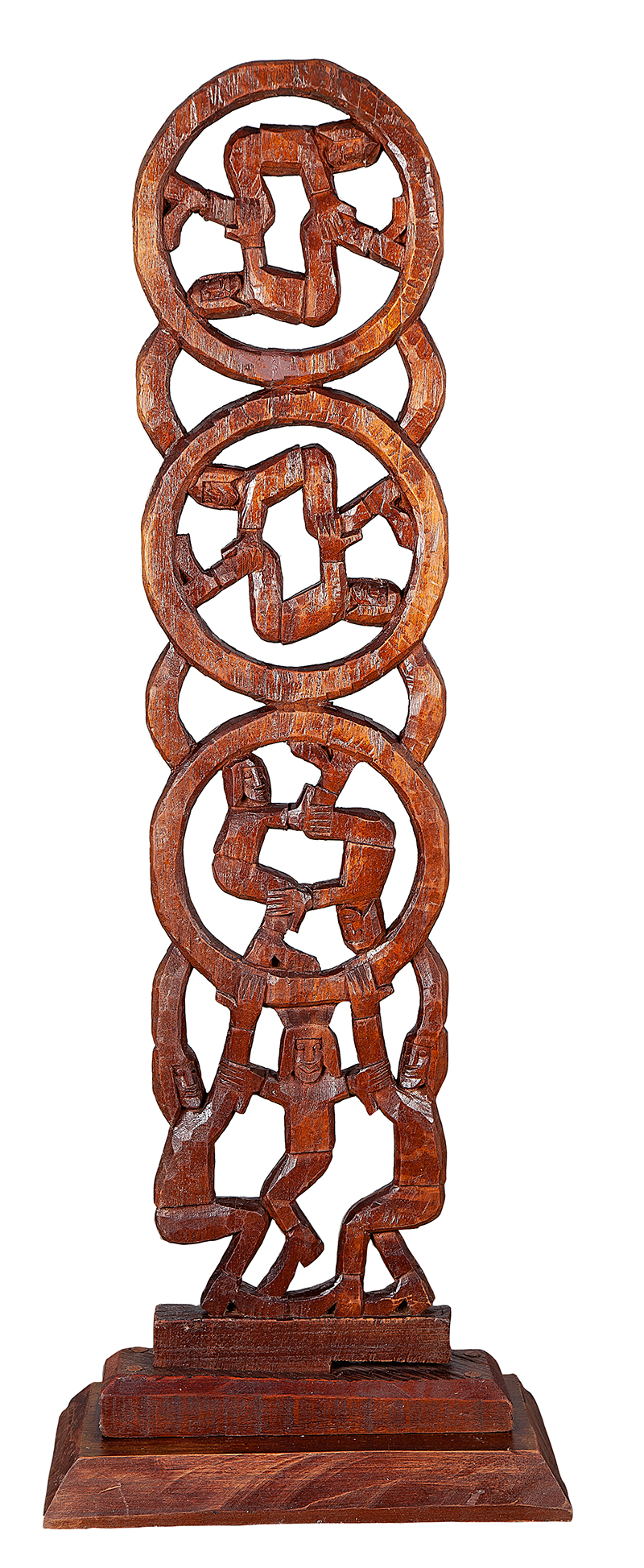 G.T.O (GERALDO TELES DE OLIVEIRA) - `Roda viva` - Escultura em madeira - Assinada. 98 x 23 cm