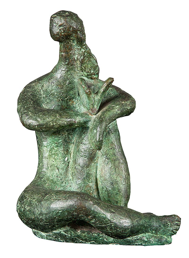 SÔNIA EBLING - `Mulher e pomba` - Escultura em bronze -54/150 - Ass. na peça - 23 cm altura.