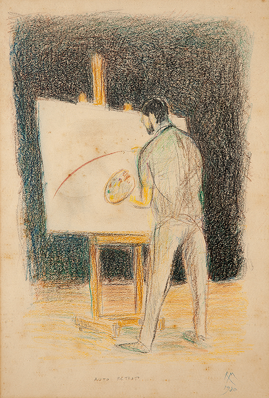 ROBERTO MAGALHÃES - `Auto retrato`- Desenho a lápis de cor sobre papel - Ass.dat.1980 inf.dir. tit. no centro. 48 x 33 cm