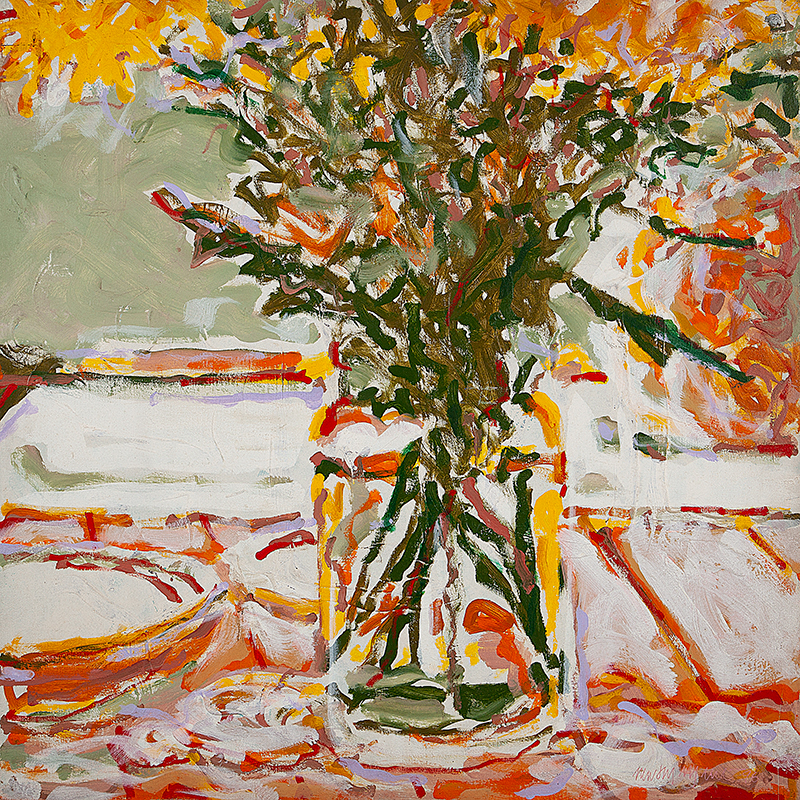 NEWTON MESQUITA - `Vaso de flores` - Óleo sobre tela sobre eucatex - Ass.dat.1996 inf.dir. 100 x 100 cm
