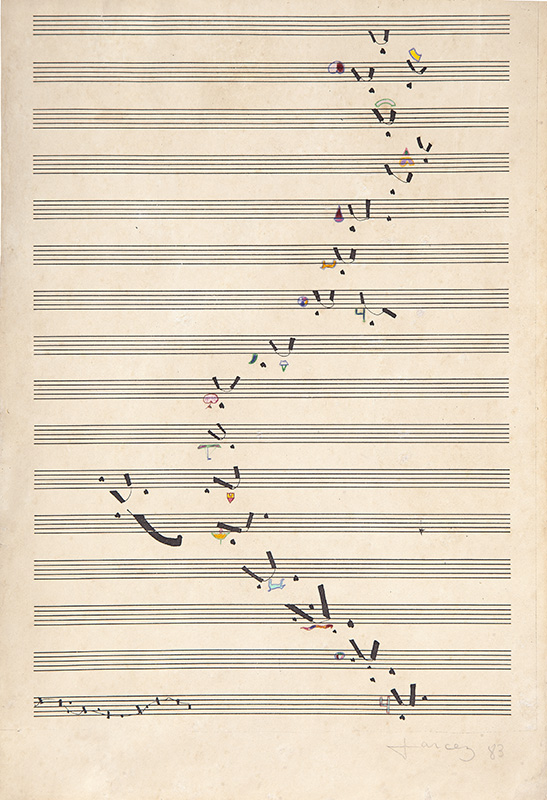 PAULO GARCEZ - `Partitura` - Nanquim e lápis de cor sobre papel -Ass.dat.1983 inf. dir. 31,5 x 31,5 cm