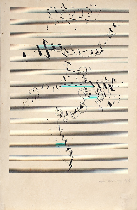PAULO GARCEZ - `Partitura` - Nanquim e lápis de cor sobre papel -Ass.dat.1983 inf. dir. 33 x 21,5 cm