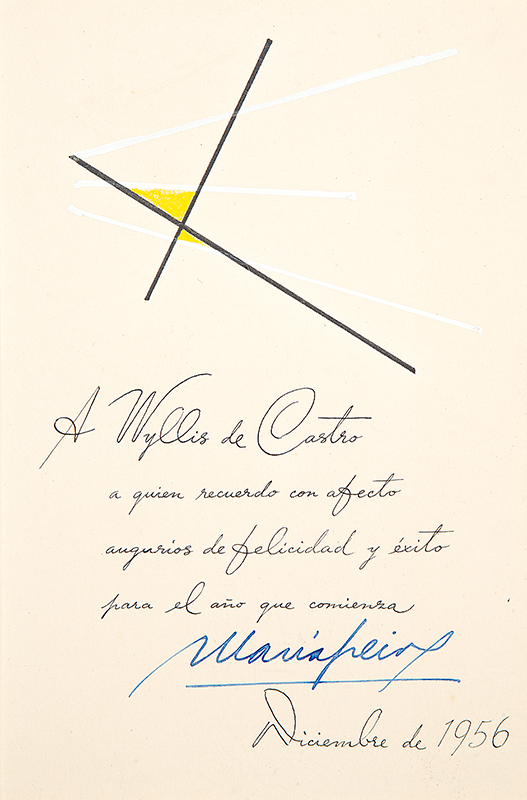 MARIA FREIRE - `Sem título` - Guache sobre papel - Ass.dat.1956 inf.dir, ass.dat. no verso. 23,5 x 15,5 cm